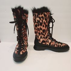 Luxury Item. Gorgeous Leopard Print Stuart Weitzman Jessie Boot. Real Fur. Wild/Bla/Leolux/Lg Shearling Box And Large Sw Duster Bag Included. Excellent Condition. Stuart Weitzman Shoes, Real Fur, Lace Up Boots, Luxury Items, Stuart Weitzman, Shoe Laces, Black And Brown, Leopard Print, Size 7