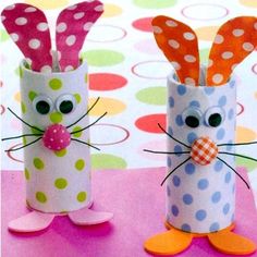 two toilet paper roll rabbits with polka dots on them