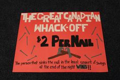 a sign that says, the great canadian whack - off is 2 per nail