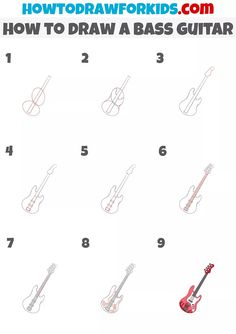 how to draw a bass guitar step by step instructions for kids and beginners with pictures