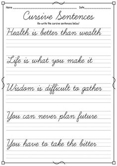 Master the art of cursive writing! Enhance your penmanship skills with our beautifully designed worksheets. Unleash your creativity today! #CursiveWritingGoals #HandwritingMadeEasy #CursiveMastery #cursivewritingworksheets Cursive Sentences Practice, Words To Practice Handwriting, Aesthetic Handwriting Practice Sheets, Cursive Handwriting Practice Printable, Free Cursive Handwriting Practice, Cursive Sentences, Cursive Handwriting Practice Sheets, Learn To Write Cursive