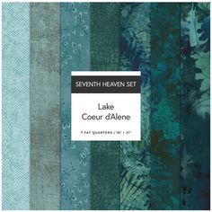 several different shades of blue and green fabric with the words lake coeur d'alene