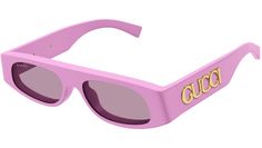 Gucci sunglasses model GG1771S geometric recycled acetate frame color code 008 shiny solid pink with pink temple and solid fuchsia lens. Pink Gucci Sunglasses With Uv Protection, Gucci Pink Sunglasses With Uv Protection, Gucci Pink Sunglasses With Tinted Lenses, Gucci Pink Tinted Sunglasses, Modern Gucci Sunglasses For Spring, Shapes Images, Sunglasses Model, Pink Frames, Ski Goggles