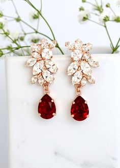 Red Ruby Bridal Earrings Bridal Red Wine Chandelier Earrings | Etsy Red Ruby Earrings For Wedding, Red Ruby Bridal Earrings For Celebration, Red Ruby Bridal Earrings For Wedding, Intricate Red Bridal Earrings For Celebration, Wine Chandelier, Luxury Red Ruby Bridal Earrings, Fantasy Accessories, Red Ruby Earrings, Crystal Chandelier Earrings