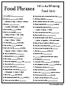 food phrases in the missing words worksheet