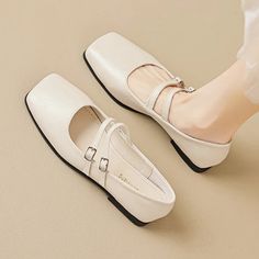 Square Toe Flat Mary Jane Shoes Autumn Retro Women's Shoes – Dresslittly Modern Beige Flats For Spring, Modern Beige Flats With Round Toe, Modern Beige Round Toe Flats, Casual Beige Square Toe Flats, Flat Mary Jane Shoes, Mary Jane Flat Shoes, Square Toe Mary Jane, Mary Jane Shoes Flat, Shoe Insoles