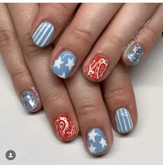 Muted 4th Of July Nails, Western Red White And Blue Nails, Country 4th Of July Nails, Western Patriotic Nails, 4th Of July Western Nails, Western Fourth Of July Nails, Summer Western Nails, Mini Nails