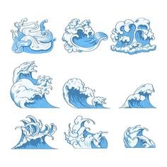 various blue waves on white background