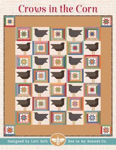 the cover of crows in the corn quilt pattern by lori hott, featuring two black birds