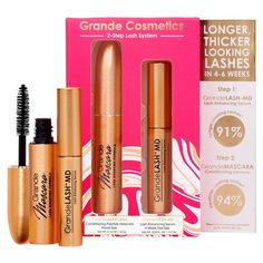 The 2-Step Lash System starter kit by Grande Cosmetics features a 4 week trial size GrandeLASH-MD Lash Enhancing Serum and a travel size GrandeMASCARA Conditioning Peptide Mascara. These two must-have lash essentials help to promote the appearance of longer, thicker, healthier looking lashes. Set Includes: • GrandeLASH-MD Lash Enhancing Serum, 4 Week Trial Size • GrandMASCARA Conditioning Peptide Mascara, Travel Size GrandeLASH-MD: Directions: As with all cosmetic products used in the area of th Grande Lash Serum, Grande Lash, College Girl Gifts, Travel Size Makeup, Grande Cosmetics, Lash Serum, Best Lashes, Mascara Lashes, Natural Wax