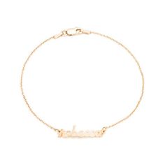 Ready to be adored, this Personalized name bracelet pairs well with any of your casual looks. Crafted in warm 10K gold, the design is centered with a single name - up to 10 characters in length - spelled out in a dainty lowercase script-style font. Sure to be a constant choice, this charming 7.0-inch link chain bracelet is polished to a bright shine and secures with a lobster claw clasp. Classic 14k Gold Custom Name Bracelet, Custom Name 14k Yellow Gold Bracelet, Classic Yellow Gold Custom Name Bracelet, Yellow Gold Nameplate Bracelet With Name Detail, Custom Name Yellow Gold Bracelet 14k, Gold Signature Style Name Bracelet, Classic Yellow Gold Bracelet With Custom Name, 14k Gold Nameplate Bracelet For Everyday, Everyday 14k Gold Nameplate Bracelet