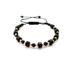 Armband Gold, Solid Gold Bracelet, Precious Beads, Gold Bracelets, Onyx Bracelet, Natural Stone Bracelets, Semi Precious Beads, Black Bracelets, Onyx Bead