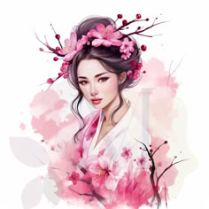 Japanese Back Tattoo, Geisha Tattoo Design, Fashion Illustration Face, Asian Style Art, Geisha Tattoo, Abstract Portrait Painting, Japanese Watercolor, Samurai Artwork