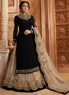 How To Wear Lehenga With Long Kurta? 20 Ideas Suits Ideas, Drashti Dhami, Eid Dress, Black Lehenga, Punjabi Dress, Lehenga Online, Lehenga Style, Sharara Suit, Lehenga Choli Online