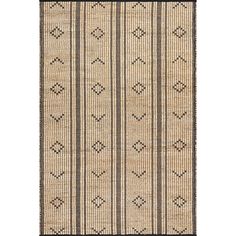 a beige and black rug with lines on it, in the shape of an arrow