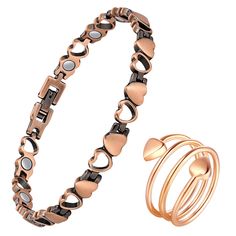 PRICES MAY VARY. Solid Pure Copper: The bracelets for women is crafted with 99.99% pure copper, free of lead and nickel, hypoallergenic, light weight, shiny, waterproof, corrosion resistant and durable. It can be worn comfortably for a long time. Copper Magnetic Bracelets for Women: Embedded with magnets on the interior of the copper bracelet, close to your wrist for better effectiveness. Easy to Adjust: Bracelet: Length: 8.66in(22cm), width 0.28in(0.7cm), Weight: 20g. Copper ring: Length: 2.76i Magnetic Bracelet Jewelry Gift, Rose Gold Copper Bracelets As Gift, Rose Gold Copper Bracelet As A Gift, Magnetic Bracelets For Gift, Magnetic Metal Jewelry Gift, Adjust Bracelet, Copper Accessories, Copper Bracelets, Magnetic Jewelry