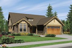 this is an artist's rendering of a house in the country style with lots of greenery