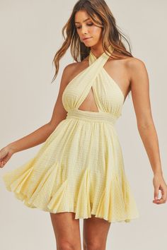 SPRING IS AROUND THE CORNER, DRESS THE PART!!! THIS IS EXACTLY WHAT YOU ARE LOOK!!! #womensclothing #fashionista #bohogirl #mable #hippievibetribe #party #hippiegirl #womenbusiness #spring #dresses FREE GIFT WITH PURCHASE!!! Also in Blue. Cheap Yellow Halter Neck Sundress, Chic Summer Halter Dress With Smocked Bodice, Chic Spring Halter Dress With Smocked Bodice, Spring Halter Dress With Smocked Bodice, Spring Vacation Halter Dress With Crisscross Straps, Spring Vacation Halter Dress With Smocked Bodice, Spring Mini Length Halter Dress With Smocked Back, Chic Gingham Dress With Smocked Back, Vacation Gingham Dress With Smocked Back