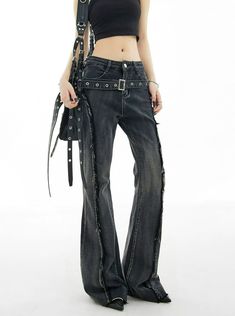 Redefine your denim collection with the fusion of retro and modern in our Distressed Stitch Flare Denim Jeans, elevated with a metallic detail belt.
Crafted from premium cotton bomb denim cloth, these high-waisted, loose straight-fit jeans offer comfort and durability. The distressed design and raw edging add an edgy touch, while the metallic belt provides a hint of shine, perfect for both casual and semi-formal settings. 
Pair them with a fitted top and boots for a metropolitan chic look, or dr Punk Photoshoot, Strap Jeans, Buckle Jeans, Flare Denim Jeans, Denim Collection, Tailored Blazer, Fitted Top, Straight Fit Jeans, Washed Denim