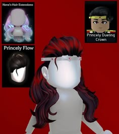 an animated girl with red hair and glasses on her head, standing in front of three different avatars