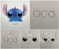 four different drawings of stitcher faces and eyes