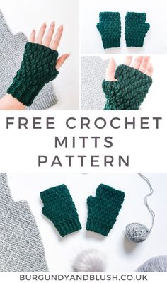 the free crochet mitts pattern is shown