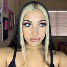 Black Human Hair Wig With Blonde Highlight Streaks at Front Highlight Streaks, Blonde Streaks, Blonde Highlight, Hair Color Streaks, Hair Tape, Frontal Hairstyles, Peruvian Hair, Human Hair Wig