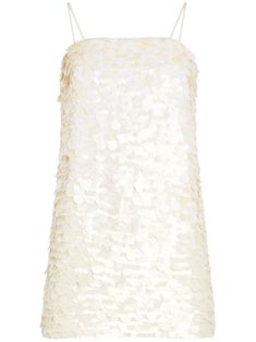 white sequin embellishment square neck spaghetti straps concealed side zip fastening scoop back thigh-length straight hem Feather Skirt, Black Sheer Dress, Zebra Print Dress, Polly Dress, Embellished Gown, Straight Neckline, Sparkly Dress, Halter Mini Dress, Mini Cocktail Dress