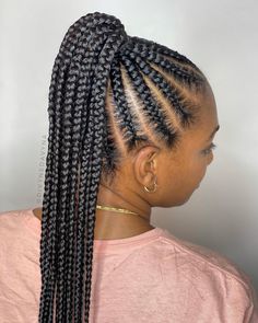 Black Braided Ponytail with Cornrows Types Of Braids, Braided Cornrow Hairstyles, Braided Ponytail Hairstyles, Braided Hairstyles Updo, Easy Braids