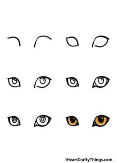 the different types of eyes are shown in black and white, including one yellow eye