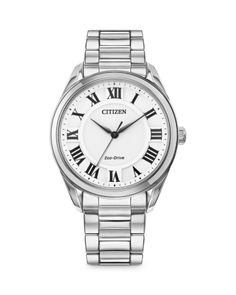 Citizen Eco-Drive Arezzo Women's Stainless Steel Watch, 35mm Stainless Steel Watch Women, Sleek Watch, Citizen Eco, Eco Drive, Roman Numeral, Dress Watch, Classic Dress, White Dial, Steel Watch