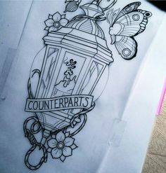 a drawing of a lantern with butterflies on it and the words, counterparts