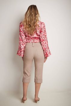 Everyone knows that you’re the queen of summer fashion, but it’s time to raise the bar. Challenge your personal best by adding these classic capris with cuffed hem to your wardrobe. With their relaxed fit leg t, they are an excellent choice for long days at work or on the beach. Not to forget the real pockets and metallic accents at the waist that make them dressy and functional at the same time. Belt loops and tonal topstitching throughout Fixed cuffs Real front pockets, back patch pockets Wide Trendy Knee-length Bottoms For Spring, Fitted Summer Pants With Button Cuffs, Fitted Pants With Button Cuffs For Spring, Fitted Bottoms With Button Cuffs For Spring, Spring Workwear Capris, Knee-length, Spring Knee-length Capris For Workwear, Spring Cargo Pants With Cuffed Ankles, Spring Workwear Knee-length Capris, Trendy Knee-length Summer Capris