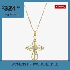 Included: 1 Pendant(s), 1 Necklace Chain(s)Features: Religious Jewelry, Quick ShipJewelry Closure: Lobster ClaspLink Construction: SolidShape: CrossMetal Color: Two ToneChain Length: 18 InchChain Width: .8 MillimetersPendant Length: 29mmPendant Width: 18mmChain Construction: RopeCare: Wipe CleanMetal: 14k Two Tone GoldNecklace Type: Pendant NecklacesAssembled in the US from Imported Materials Hallmarked Yellow Gold Jewelry, Yellow Gold Hallmarked Jewelry, Gold Cross Pendant, Gold Cross, Religious Jewelry, Cross Pendant Necklace, Necklace Chain, Cross Pendant, Pendant Necklaces