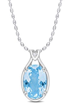 Refine your jewelry collection with a sterling silver necklace adorned with a dazzling prong-set oval-cut blue topaz finished with a single sparkling white topaz. 18" length Total blue-topaz weight: 13.54ct. Total white-topaz weight: 0.045ct. Sterling silver/blue topaz/white topaz Imported Blue Topaz Oval Pendant Necklace, Blue Topaz Necklace Jtv, Elegant Blue Topaz Faceted Necklace, Light Blue Pendant Necklace In Blue Topaz, Silver Blue Topaz Pendant Necklace, Clutch Pouch, Sweaters And Leggings, Baby Girl Shoes, Keep Jewelry