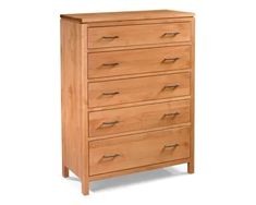 a wooden dresser with five drawers on it