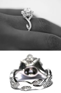 an engagement ring with a black pearl in the center