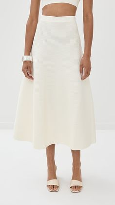 SIMKHAI Jennifer Skirt | Shopbop Elegant White Ribbed Bottoms, Elegant Ribbed Bottoms For Spring, Spring Ribbed Elastane Bottoms, White Ribbed Skirt For Spring, White Ribbed Bottoms For Spring, Stretch Ribbed Bottoms, Basic Wardrobe Essentials, Jonathan Simkhai, Wardrobe Basics