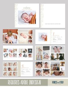 a collage of photos with baby's birth pictures and the words, requires adobe