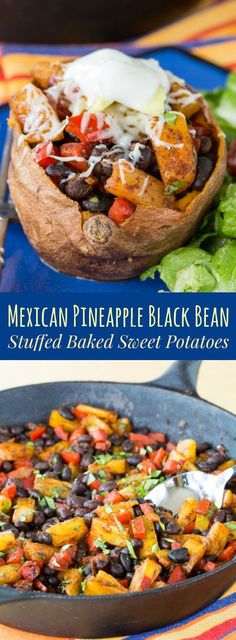 the mexican pineapple black bean skillet is ready to be eaten