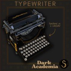 an old fashioned typewriter with the words dark academy on it's front cover