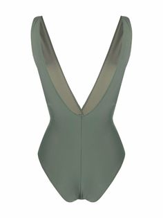 Noire Swimwear knot-detailed V-neck Swimsuit - Farfetch Green V-neck Bodysuit For Beachwear, Elegant Green Triangle Top Swimwear, Fitted Olive Swimwear For Summer, Green Backless Beachwear Bodysuit, Elegant Green Bodysuit For Poolside, Elegant Green Bodysuit For The Beach, Elegant Green Swimwear For Beach Season, Chic Green Backless Bodysuit, Chic Green Backless Swimwear