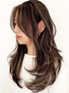 Asian Hair Trend 2023, Black Hair With Highlights Layers, Dye Hair For Black Hair, Brown Hair With Highlights Korean, Natural Asian Highlights, Korean Short Hair With Highlights, Highlights On Asian Black Hair, Partial Highlights Asian Hair, Dark Hair Colour Ideas For Short Hair