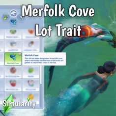 an image of a mermaid in the water with text overlay that reads meroflk cove lot trail