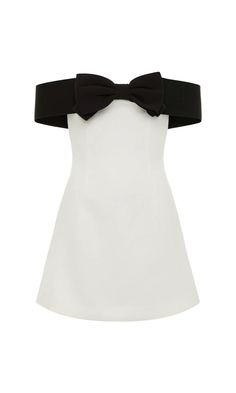 White Dress For Homecoming, Wonter Dresses, Dress With Bow Belt, White Mini Dress With Tights, Black And White Homecoming Dress, White And Black Bow Dress, Designer Aesthetic Clothes, Winter Semiformal Dress, New Years Cocktail Dress