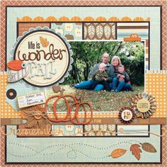 a scrapbook page with an image of two people sitting on the grass and one is holding