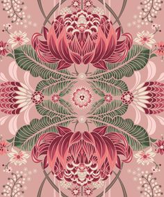 a pink and green floral design on a pink background