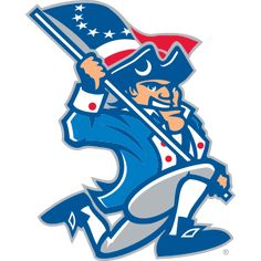 the mascot of the university of new hampshire is running with an american flag in his hand