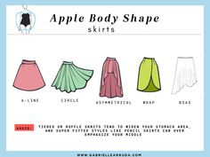 Cute Apple Body Outfits, Apple Body Shape Skirts, Best Skirt For Apple Shape, Apple Shape Skirts, Apple Shape Skirt Outfits, Plus Size Apple Shape Outfits Summer, Skirts For Apple Shaped Women, How To Dress Apple Shape