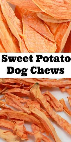 sweet potato dog chews with the words sweet potato dog chews on top and bottom